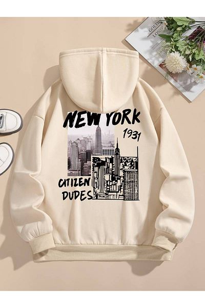 AMMA Χειμερινό φούτερ Unisex New York Printed Oversize - 3 κλωστές, Hoodie με κουκούλα