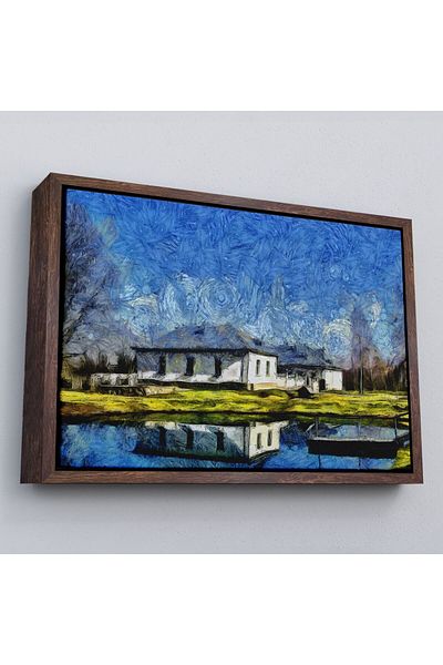 Harita Sepeti Pictură decorativă de perete Casă de sat pe lac cu cadru-3528