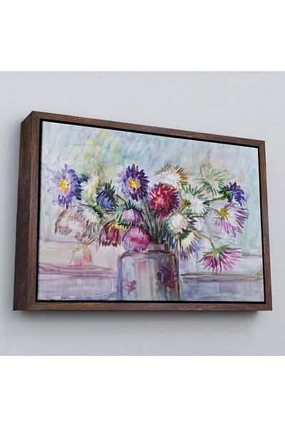 Harita Sepeti Framed Aster Flower Oil Paint Look Decorative Wall Painting-3456