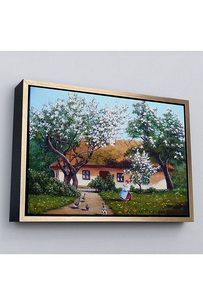 Harita Sepeti Cu cadru de primăvară casă de sat pictură în ulei vedere pictură decorativă pe pânză de perete-3514