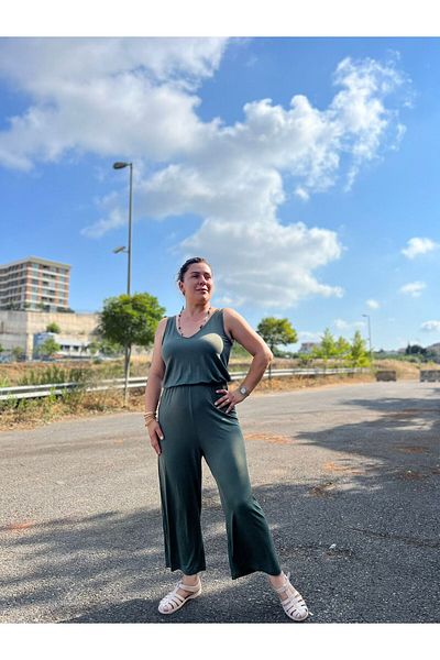 MJORA V-Neck Ankle Length Green Viscose Jumpsuit