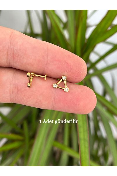 Karınca Piercing Gold Colored Jewelled Triangle Accessory - Ear Tragus and Conch Piercing Earrings