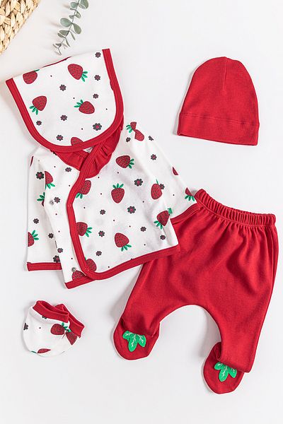 Babymod Strawberry Printed 5 Piece Baby Girl Hospital Outlet Baby Set