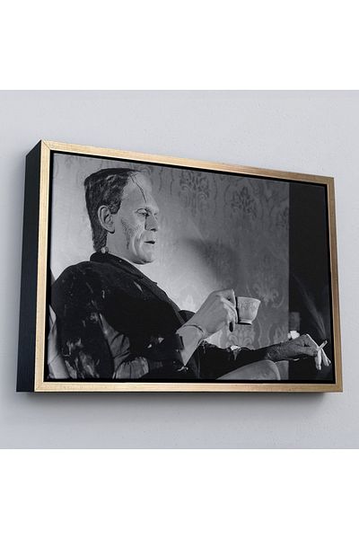 Harita Sepeti Επιτραπέζια ταινία τρόμου με κορνίζα Frankenstein Remastered Tea And Cigarettes, Boris Karloff Painting-5369