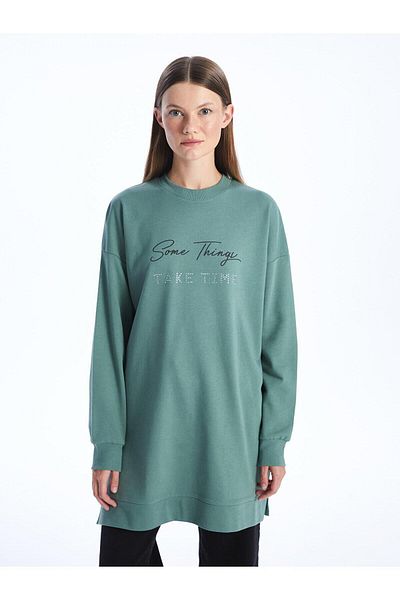 LC Waikiki Lcw Modest - Crew Neck Printed Oversize Women's Sweatshirt Tunik