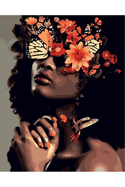 Lamba Cini Sayılarla Boyama Kasnaklı Tablo Seti Fırça Boya Dahil 40x50 Çiçekl...