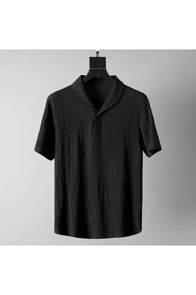 Elvino Cămașă de vară unisex - negru/alb, țesătură ondulată înfășurată, lycra, mânecă scurtă