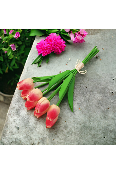 OZİHOUSE ARTIFICIAL WET TULIP SALMON AND RED PATTERN NEW SEASON 8 PCS