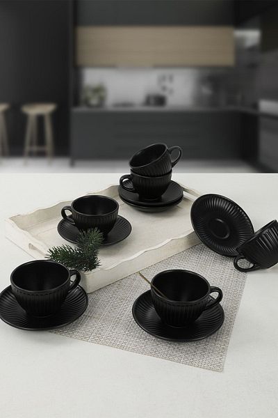 Keramika Μαύρο ματ Myra Tea Set 12 τεμαχίων για 6 άτομα