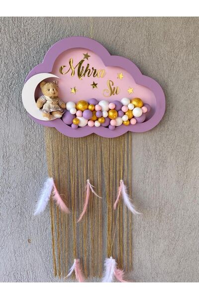 Roseart Ledli Bulut Kapı Süsü Bubble Pano Pembe Lila Bebek Hastane Odası