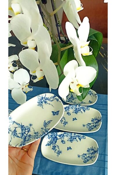 Miss Betty Vintage 4-Piece Porcelain Blue Life Boat Plate Set