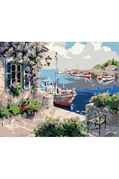 Lamba Cini Sayılarla Boyama Kasnaklı Tablo Seti Fırça Boya Dahil 40x50 Kayıkç...