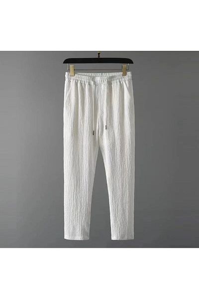 Elvino Unisex Summer Lycra Fabric - Μαύρο/Λευκό τσαλακωμένο τσακισμένο παντελόνι/παντελόνι