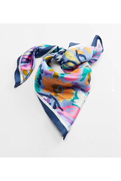 karışık kaset Colorful Flower Patterned Blue Scarf