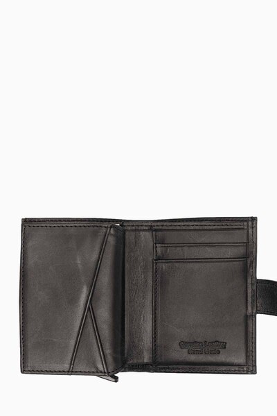 DAMY Men's Mini Wallet, Genuine Leather Mechanism Men's Wallet, Cash Coin & Card Holder Wallet - Black K615