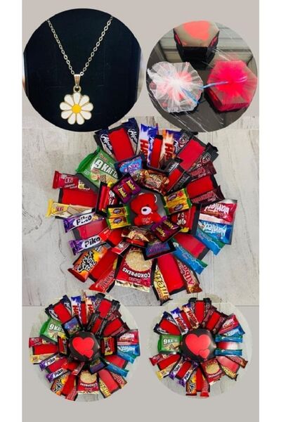 1H2M Hediyelik Çikolatalı Kutu Papatya Kolyeli