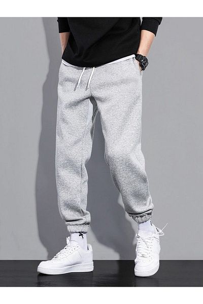 FİTGO 3 Thread Gray Cotton Thick Rubber Sweatpants