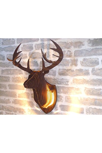 hü ma tasarım ve aksesuar Natural Wood Laser Cut Rustic Living Room Sconce Wall Decor with Walnut Deer Head Design (Bulb Included)
