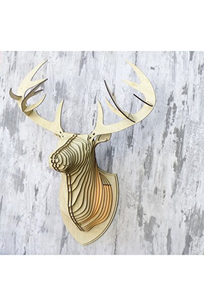hü ma tasarım ve aksesuar Natural Wood Laser Cut Rustic Living Room Sconce Wall Decor with Maple Deer Head Design (Bulb Included)