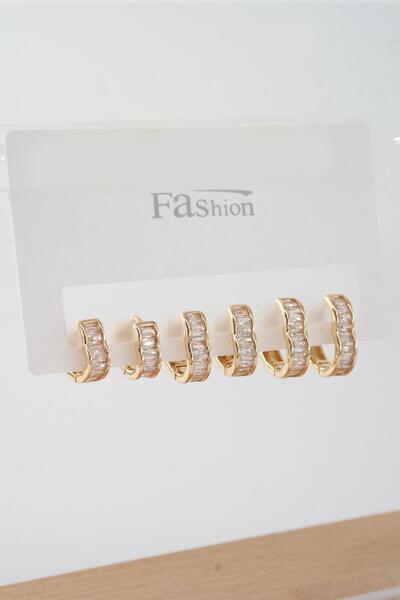 By Zeyna Aksesuar Kadın Vip Seri Baget Zirkon Taşlı 3 Boy Kalp Model 6'lı Küp...