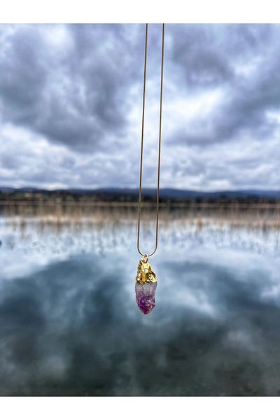 Miltonia Amethyst Pendant Steel Chain Anti-Tarnish Natural Stone Necklace