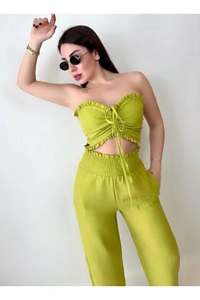 merysare Linen Fabric Crop Top and Trousers Set - Gippeli and Colorful