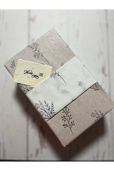 eylülün etiket fabrikası Black Floral Pelur Paper / Wrapping Paper - 10 Pieces - 50X70 Cm. Size