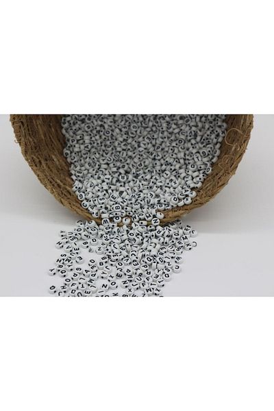 Hobimos 500 Pieces 4x7 Mm Flat White Black Letter Beads - Jewelry Making Beads