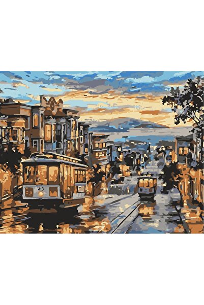 Lamba Cini Sayılarla Boyama Kasnaklı Tablo Seti Fırça Boya Dahil 40x50 Tramvay1