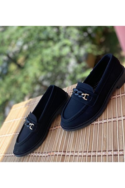 NevaYy collection Kadın Zincir Detaylı Deri Loafer Ayakkabı