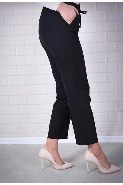 motion Women's Fabric Tunnel Carrot Cut Trousers with Elastic Waist and Pocket Detail