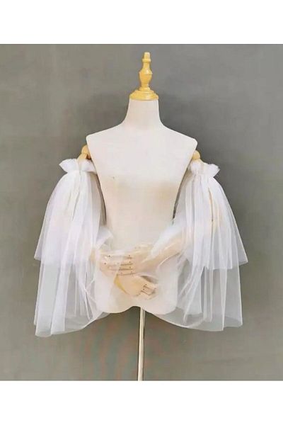 es moda shop White Karina - Long Tulle Sleeve, Two Layers