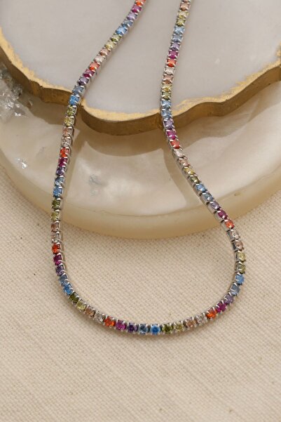 Nox Jewelry 925 Ayar Gümüş Rainbow Su Yolu İtalyan Kolye Gümüş
