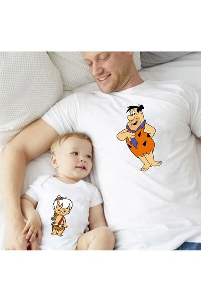 Massgai تي شيرت فلينت بتصميم الأب والابن - يتضمن سعر Zıbın، مجموعة مكونة من ق...