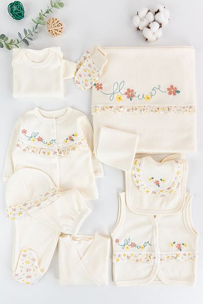 Babymod Floral Embroidered Frilly Cotton 10 Piece Baby Girl Hospital Outlet Baby Set