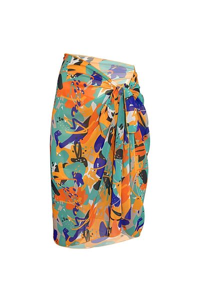 Bolder Tara Orange Blue Geometric Chiffon Pareo (147*70)