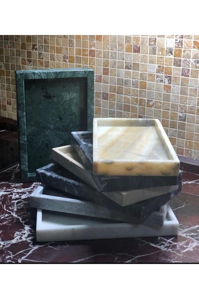 fymermertasarım Handmade Beige Marble Tray 17-30