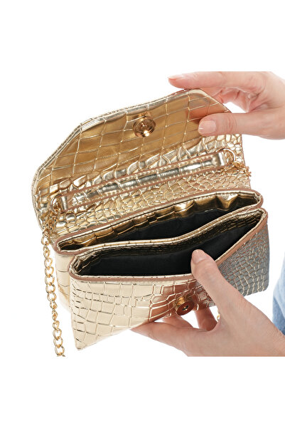 Daj Company Parlak Kroko Desenli Zincir Askılı El ve Omuz Abiye Çanta