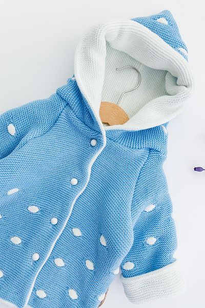 Babymod Hooded Blue Baby Boy Double Layer Knitwear Cardigan