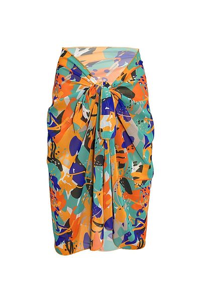 Bolder Tara Orange Blue Geometric Chiffon Pareo (147*70)