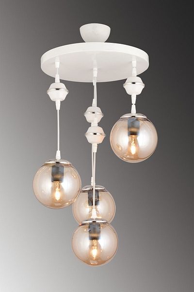 SONSUZ AYDINLATMA&AVİZE Pendant Lamp Tray White 4-Piece Bal Glop Top Glass Downward Facing Luxury Chandelier