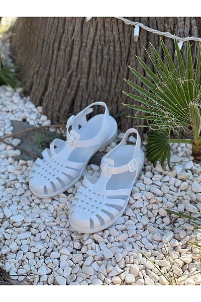 SHOEMARK Jelly White Buckle Detailed Women's Sandals