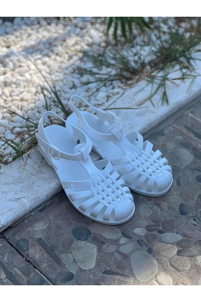 SHOEMARK Jelly White Buckle Detailed Women's Sandals