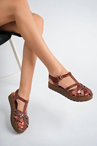Deripabuc Genuine Leather Brown Copper Women's Leather Sandals Dp-0097