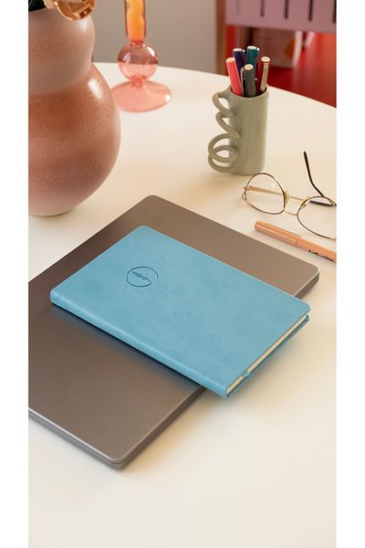 Chi-Chi Papers Lined Leather Notebook - Abbey Blue, Faux Leather Covered Notebook, Undated Agenda, Memory Book