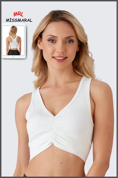 missmaral White Light Supported Covered Front Gathered Crop Top Bustier Sports and Daily Use