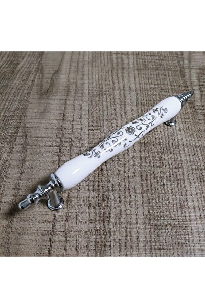 Tomurcuk 1120 Desenli Porselen Kulp Beyaz - Krom-128 Mm