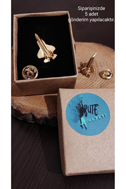 Butenin Atölyesi Uçak rozeti, jet uçak, yaka rozeti, gold renk. (5adet)
