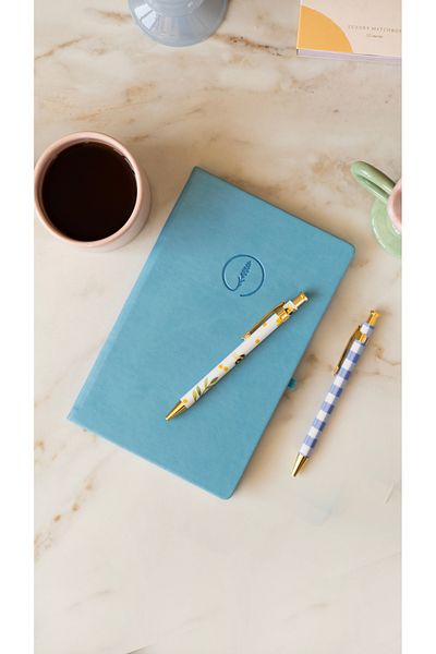 Chi-Chi Papers Lined Leather Notebook - Abbey Blue, Faux Leather Covered Notebook, Undated Agenda, Memory Book