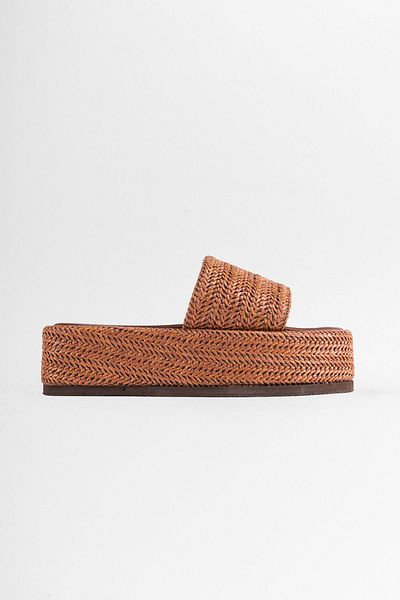SHOEMARK Straw Women's Slippers - Zila Tan Wedge Heel
